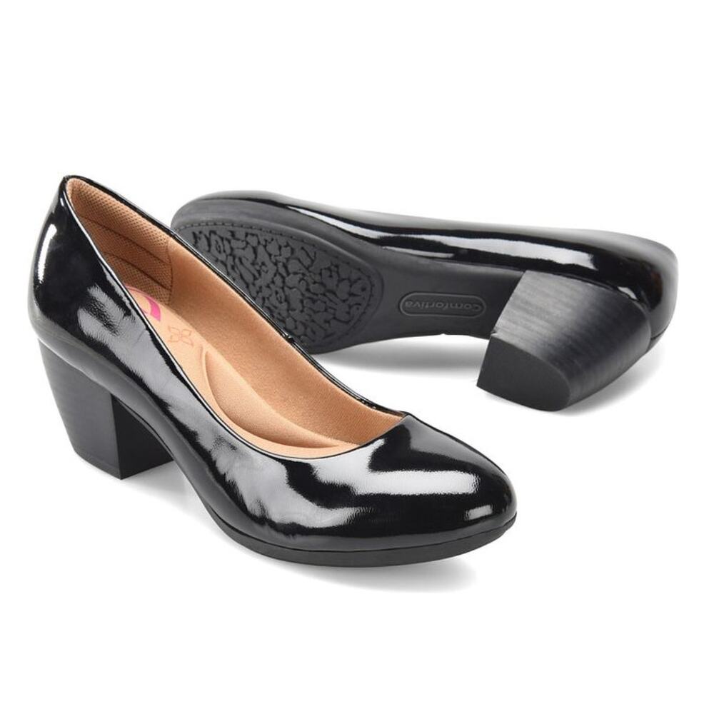 Comfortiva Black Patent Block Heel Pumps